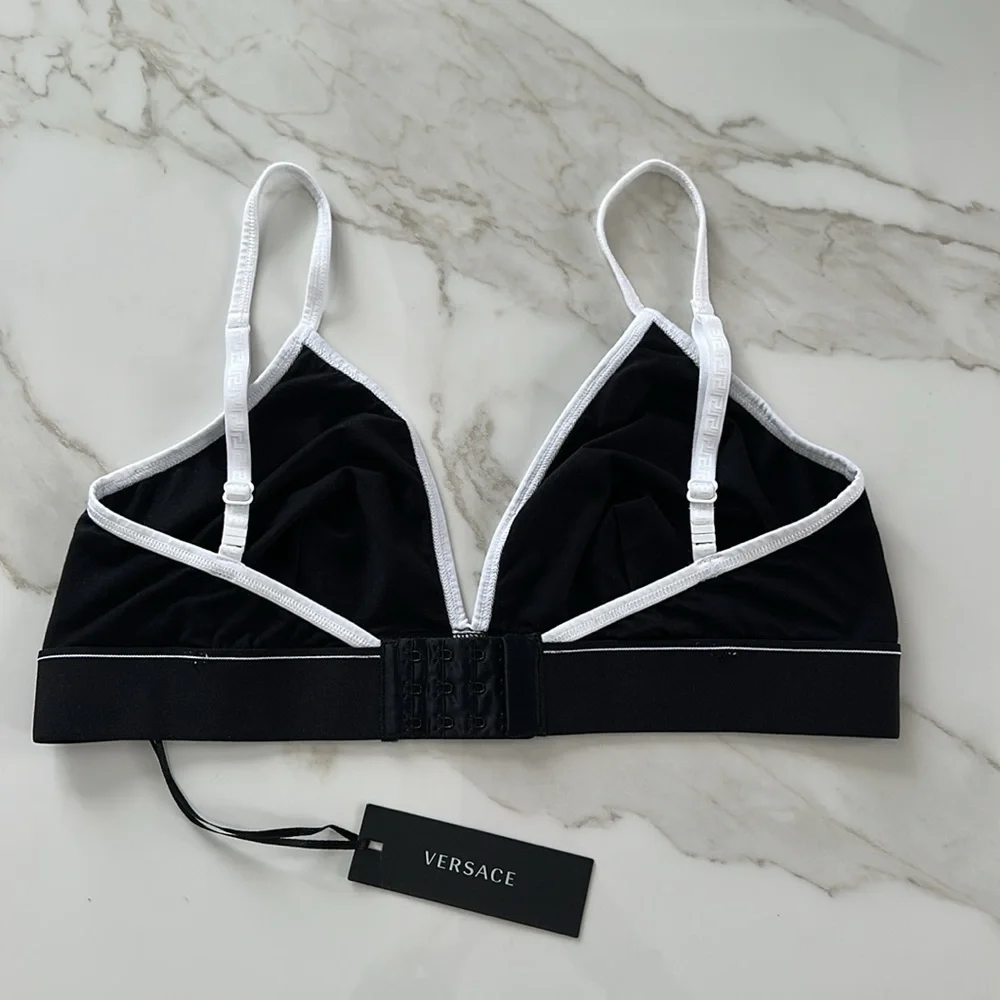NWT VERSACE Black and White Triangle Bralette Bra Size XL Triangle Bra Cotton - Picture 3 of 12